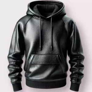 Men's Black Premium Leather Hoodie Handmade Genuine Lambskin Leather Jacket