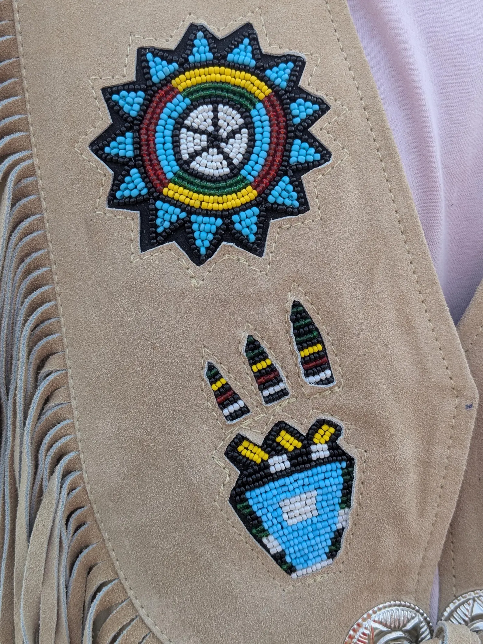 Men’s Handmade Suede Leather Fringe Cowboy Vest with Beaded Accent - Native Style Western Rodeo Powwow Regalia Boho Festival Outfit - Image 5