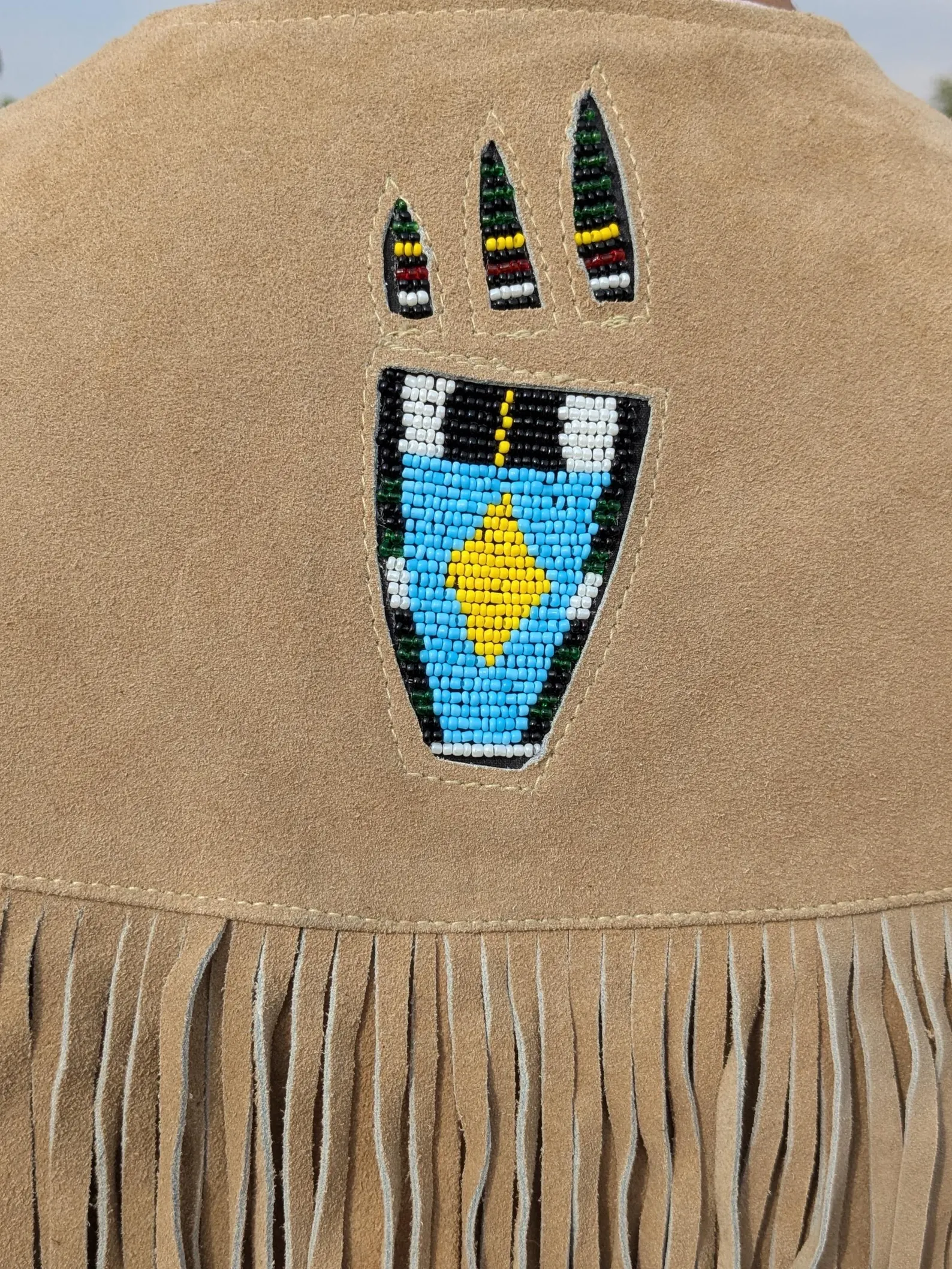Men’s Handmade Suede Leather Fringe Cowboy Vest with Beaded Accent - Native Style Western Rodeo Powwow Regalia Boho Festival Outfit - Image 4