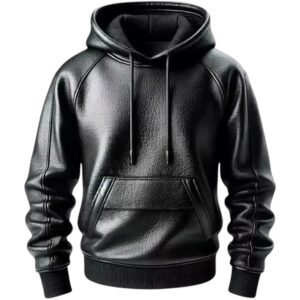 Men's Black Premium Leather Hoodie Handmade Genuine Lambskin Leather Jacket